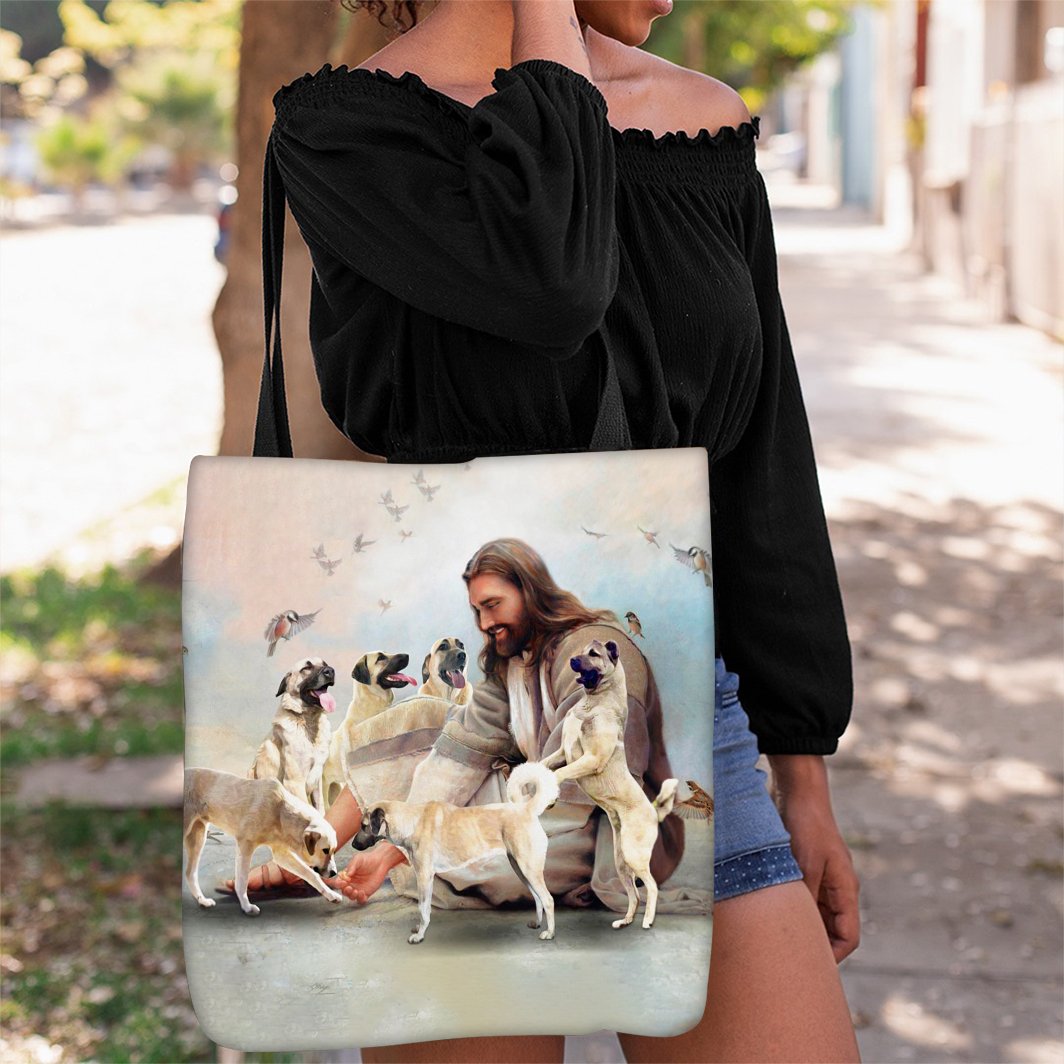 Jesus Surrounded By Anatolian Shepherds Tote Bag