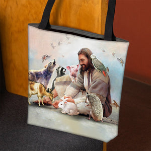Jesus Surrounded By Animals Tote Bag