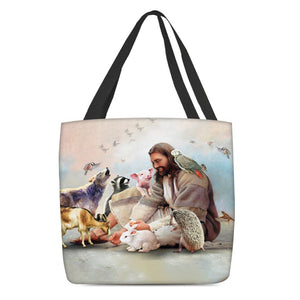 Jesus Surrounded By Animals Tote Bag
