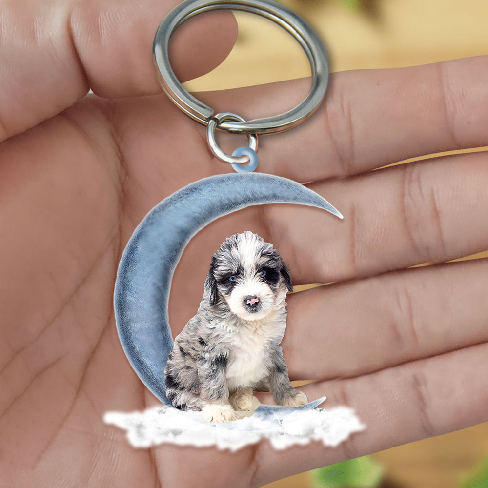 Aussiedoodle Dog Sitting On The Moon Flat Acrylic Keychain