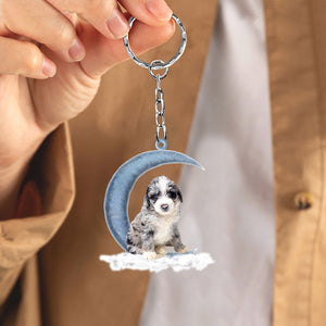 Aussiedoodle Dog Sitting On The Moon Flat Acrylic Keychain