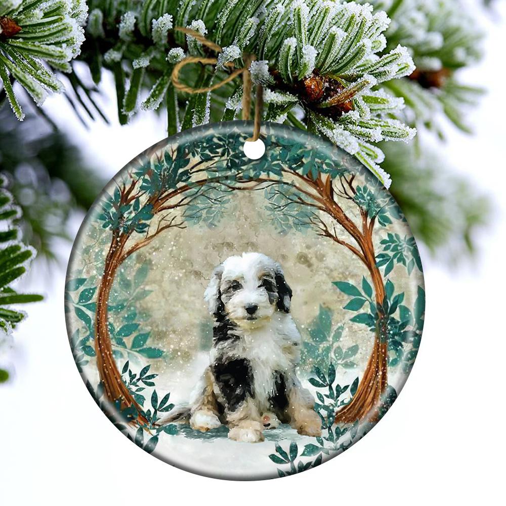 Aussiedoodle Among Forest Porcelain/Ceramic Ornament