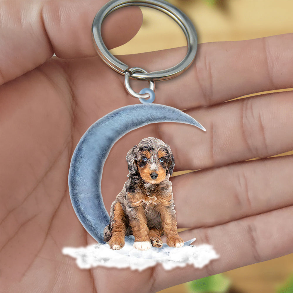 Aussiedoodle Dog Sitting On The Moon Flat Acrylic Keychain