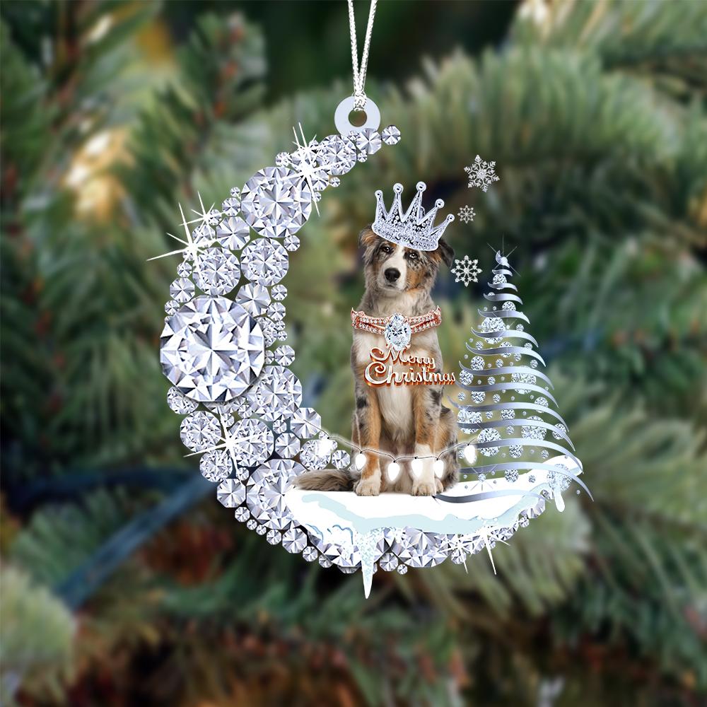 Australian Shepherd Diamond Moon Merry Christmas Ornament