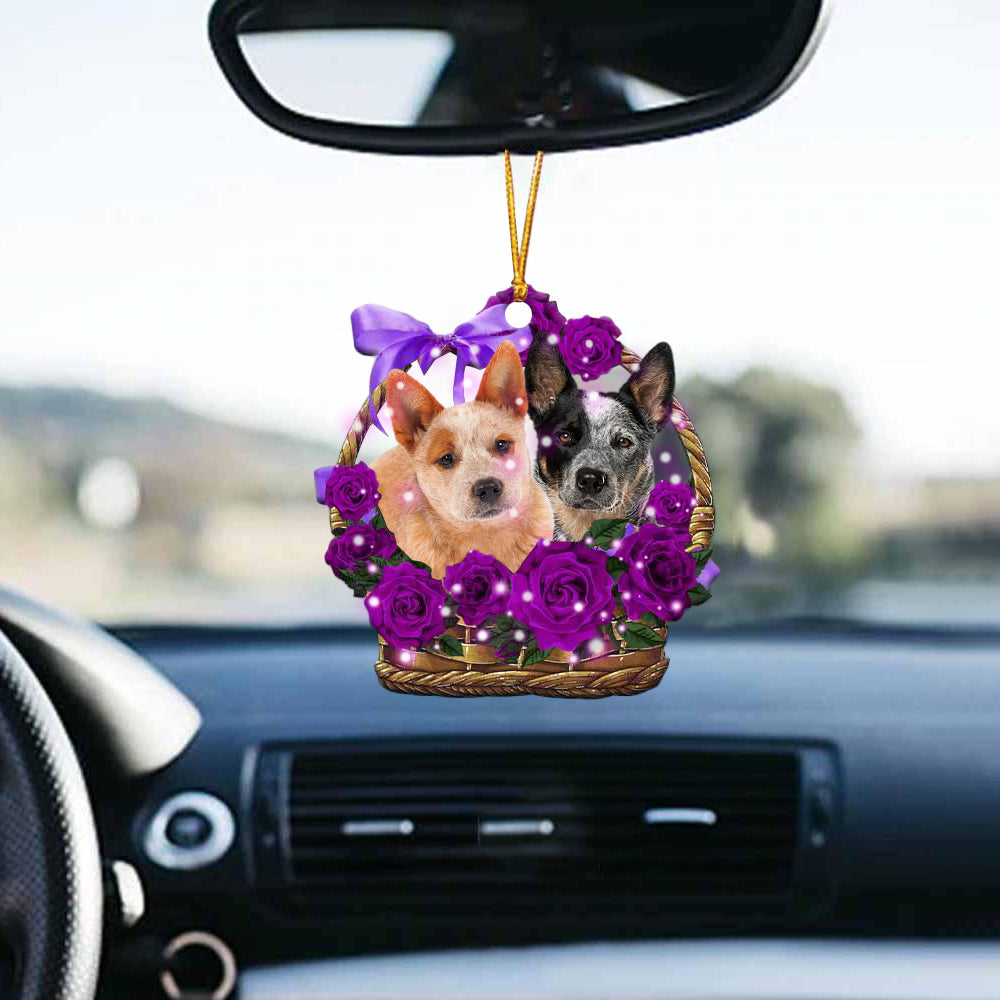 Australian Cattle Purple Rose Wicker Basket Car Hanging Ornament
