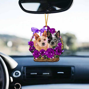 Australian Cattle Purple Rose Wicker Basket Car Hanging Ornament