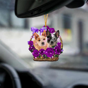 Australian Cattle Purple Rose Wicker Basket Car Hanging Ornament