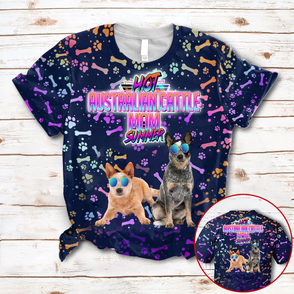 Hot Australian Cattle Mom Summer Neon Tropical Desing 3D All Over Print T-Shirt