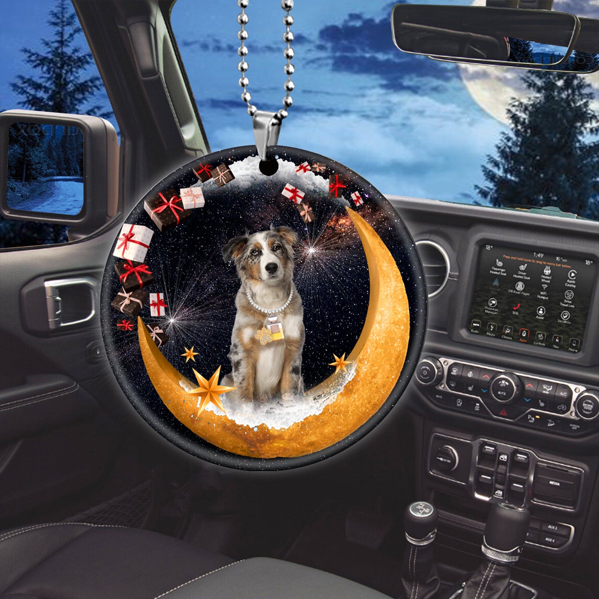 Australian Shepherd Fashion Moon Car Hanging Ceramic Ornament