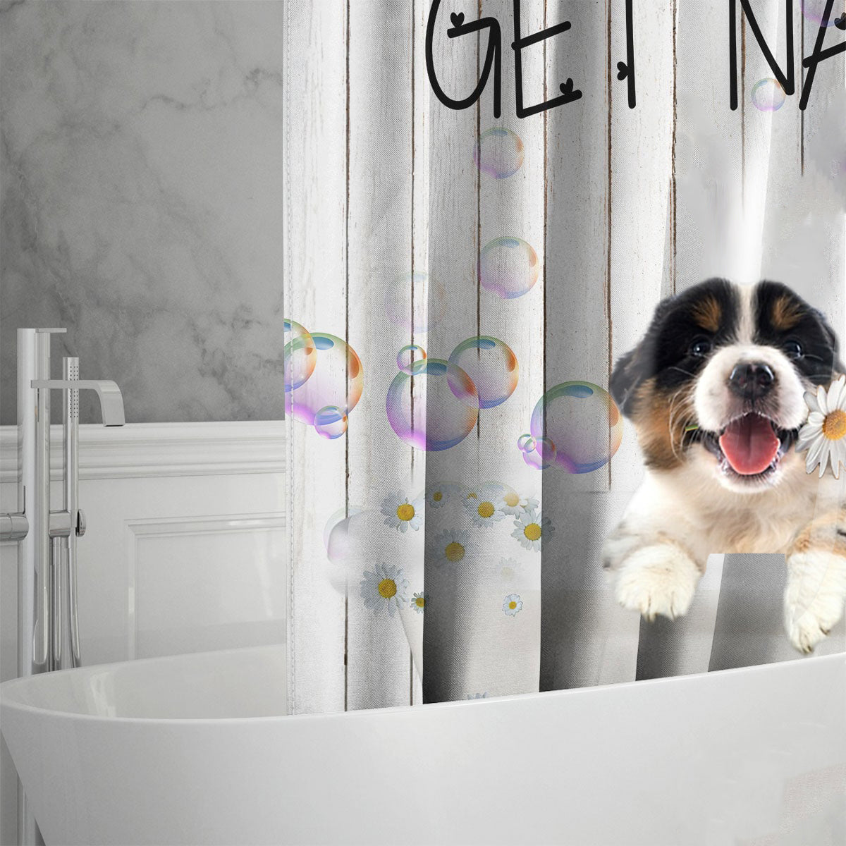Australian Shepherd02 Get Naked Daisy Shower Curtain