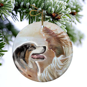 New Release -Australian Shepherd With God Porcelain/Ceramic Ornament