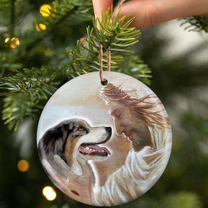 New Release -Australian Shepherd With God Porcelain/Ceramic Ornament