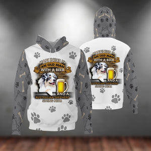 Happiness Is An Old Man With A Beer And An Australian Shepherd Hoodie