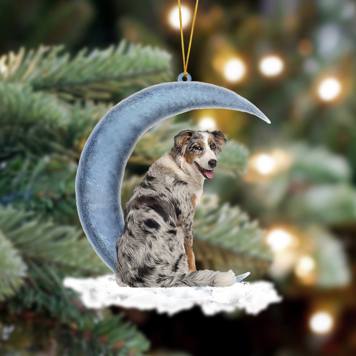 Australian Shepherd Sits On The Moon Hanging Ornament