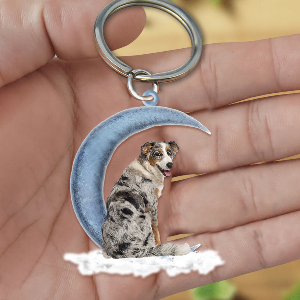 Australian Shepherd Dog Sitting On The Moon Flat Acrylic Keychain