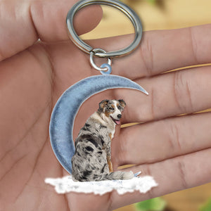 Australian Shepherd Dog Sitting On The Moon Flat Acrylic Keychain