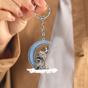 Australian Shepherd Dog Sitting On The Moon Flat Acrylic Keychain