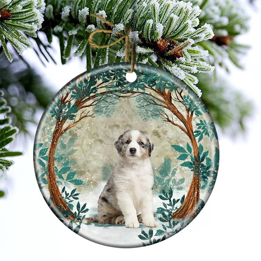 Australian Shepherd Among Forest Porcelain/Ceramic Ornament