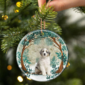Australian Shepherd Among Forest Porcelain/Ceramic Ornament