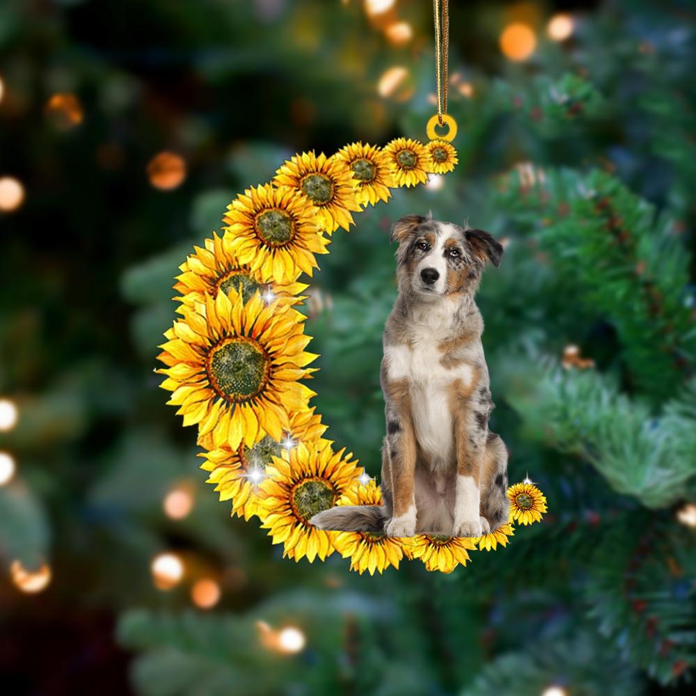 Australian Shepherd On Sunflower Moon Ornament