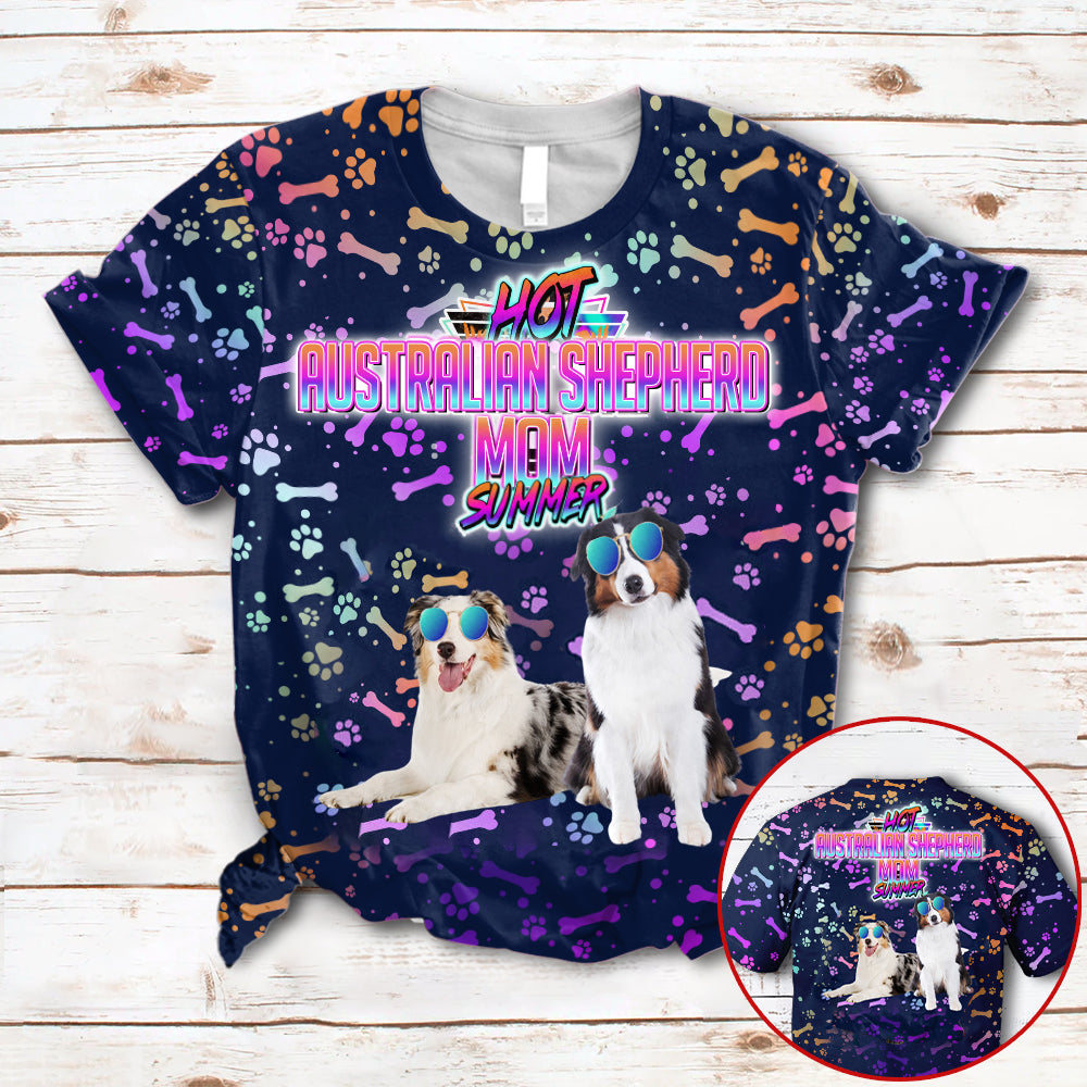 Hot Australian Shepherd Mom Summer Neon Tropical Desing 3D All Over Print T-Shirt
