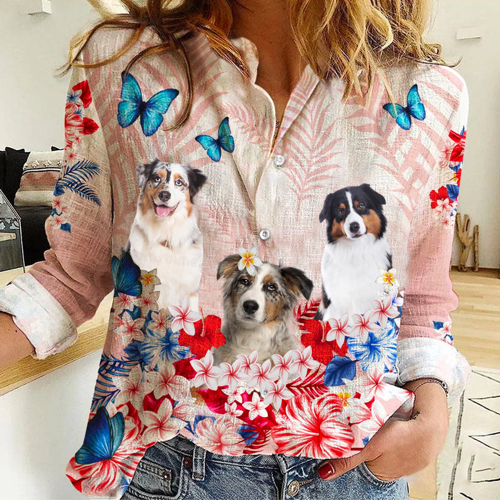 Australian Shepherd Tropical Floral Casual Shirt