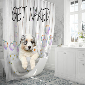 Australian Shepherd Get Naked Daisy Shower Curtain