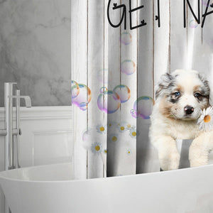 Australian Shepherd Get Naked Daisy Shower Curtain