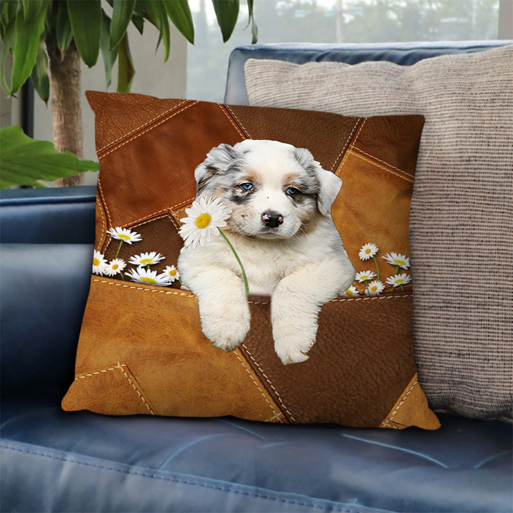 Australian Shepherd Holding Daisy Pillow Case