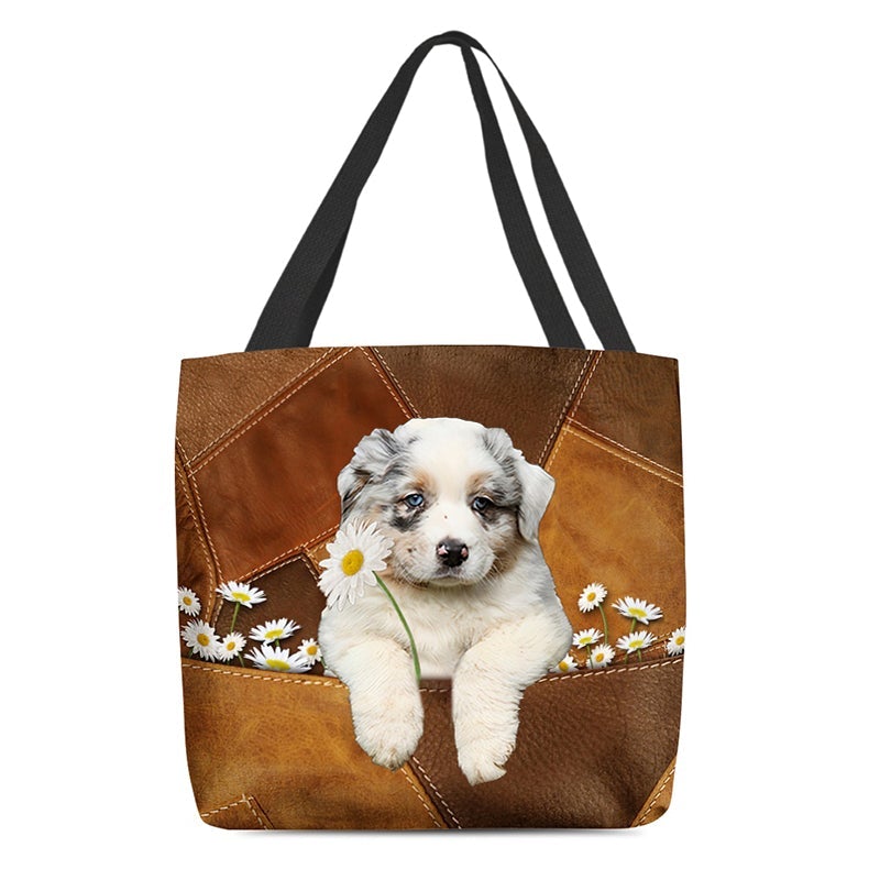 Australian Shepherd Holding Daisy  All Over Printed Tote Bag