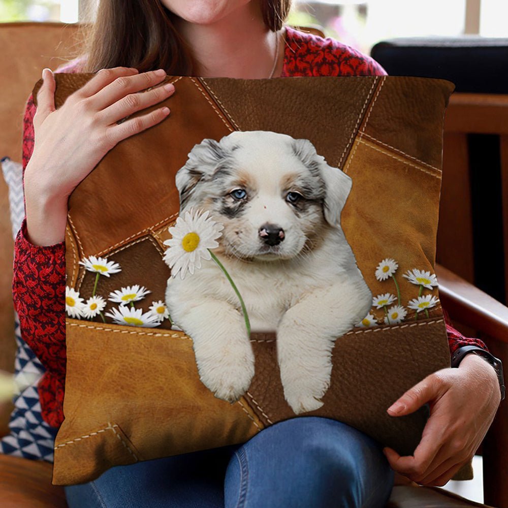 Australian Shepherd Holding Daisy Pillow Case