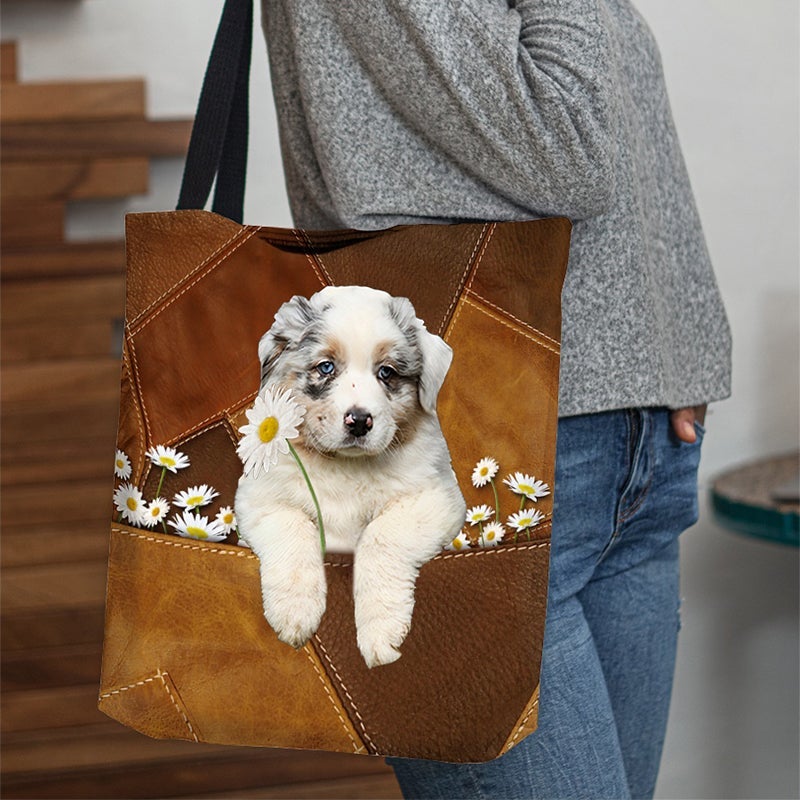 Australian Shepherd Holding Daisy  All Over Printed Tote Bag