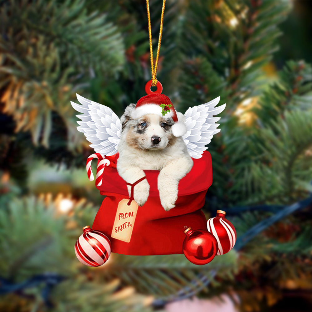 Australian Shepherd Angel Gift From Santa Christmas Ornament