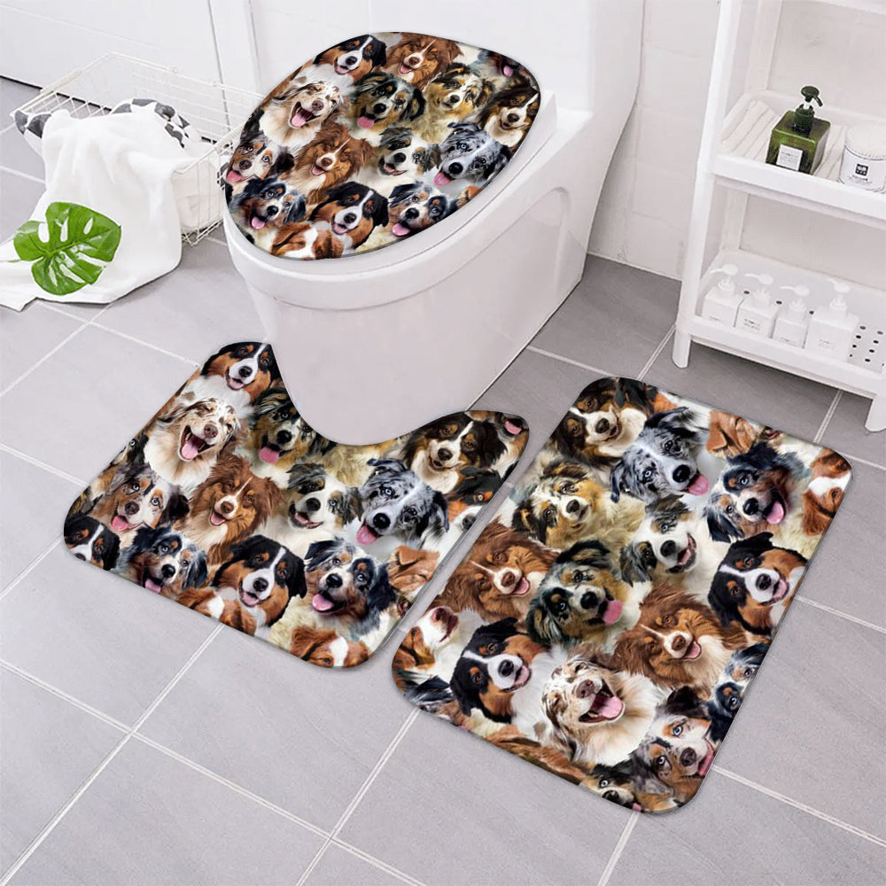 A Bunch Of Australian Shepherds Bathroom Mat Set