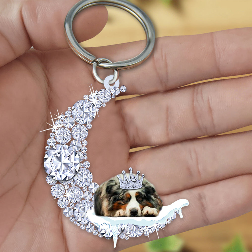 Australian shepherd Sleeping On A Diamond Moon Acrylic Keychain