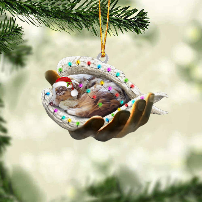 Australian shepherd Sleeping Angel In God Hand Christmas Ornament