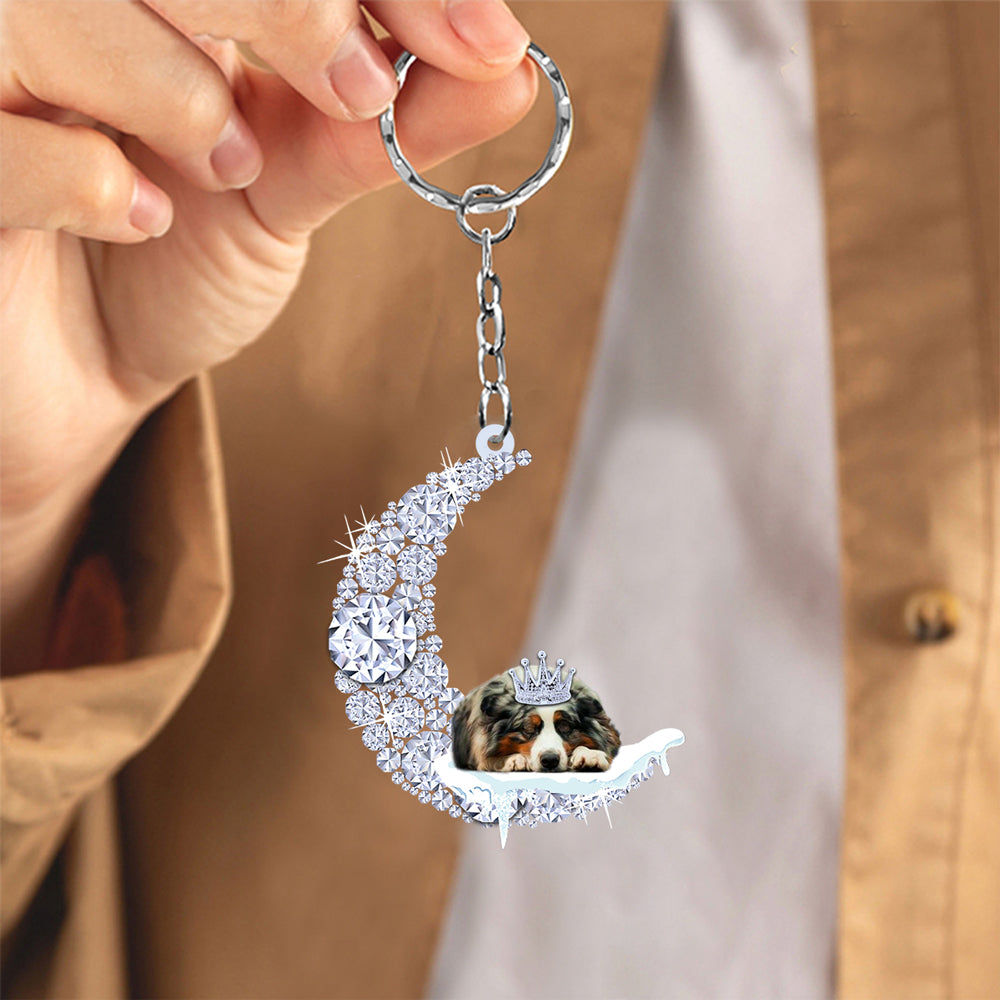 Australian shepherd Sleeping On A Diamond Moon Acrylic Keychain