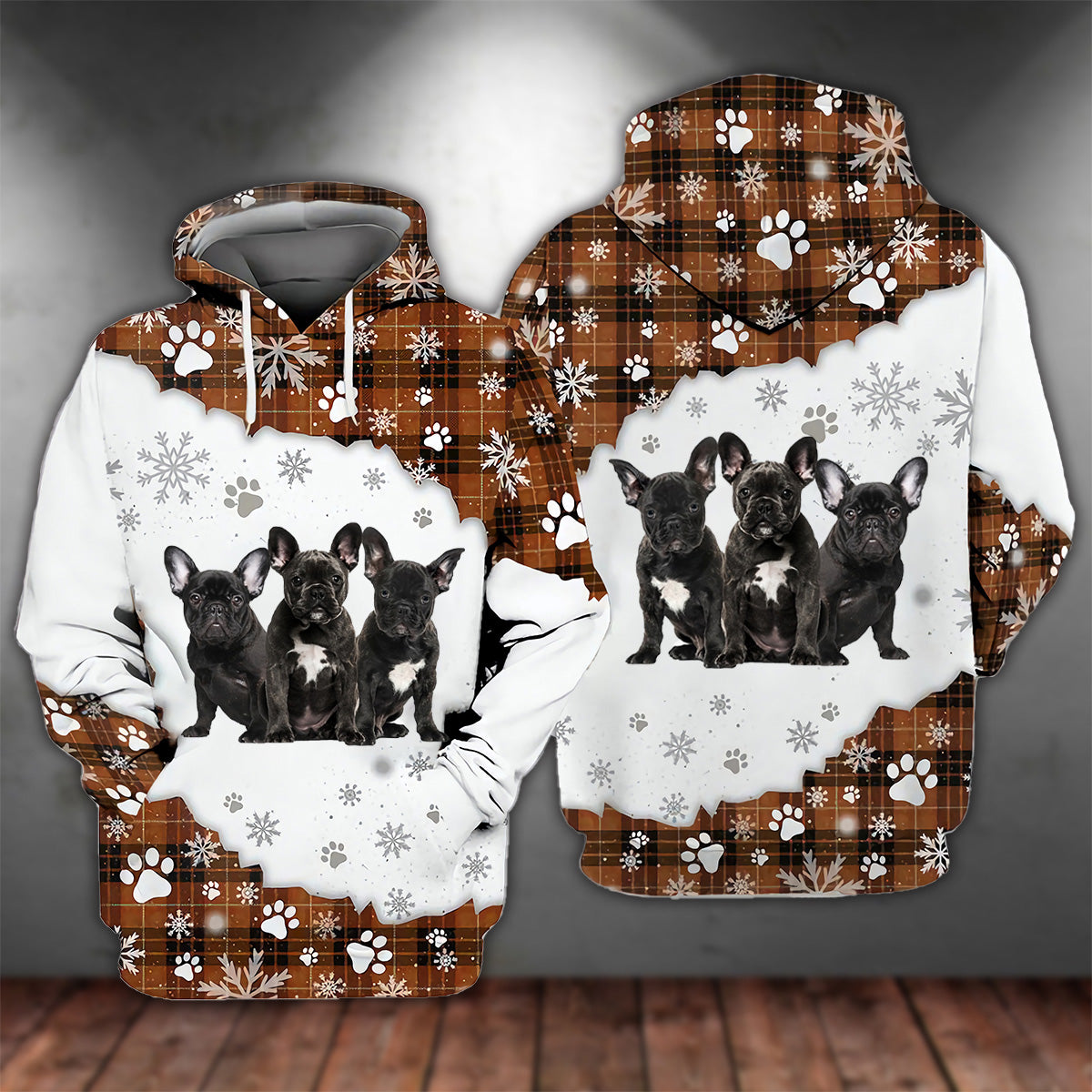 BLACK French Bulldog Happy Holiday Unisex Hoodie