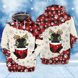 BLACK Miniature Schnauzer In Snow Pocket Merry Christmas Unisex Hoodie