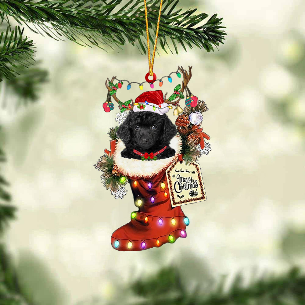 BLACK Toy Poodle In Red Boot Christmas Ornament