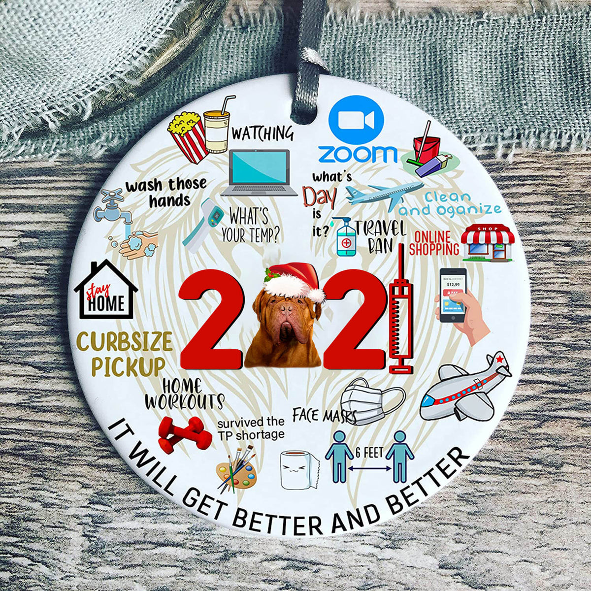 Bordeaux Mastiff Covid Commemorative Ornament 2021 Christmas Tree Ornaments