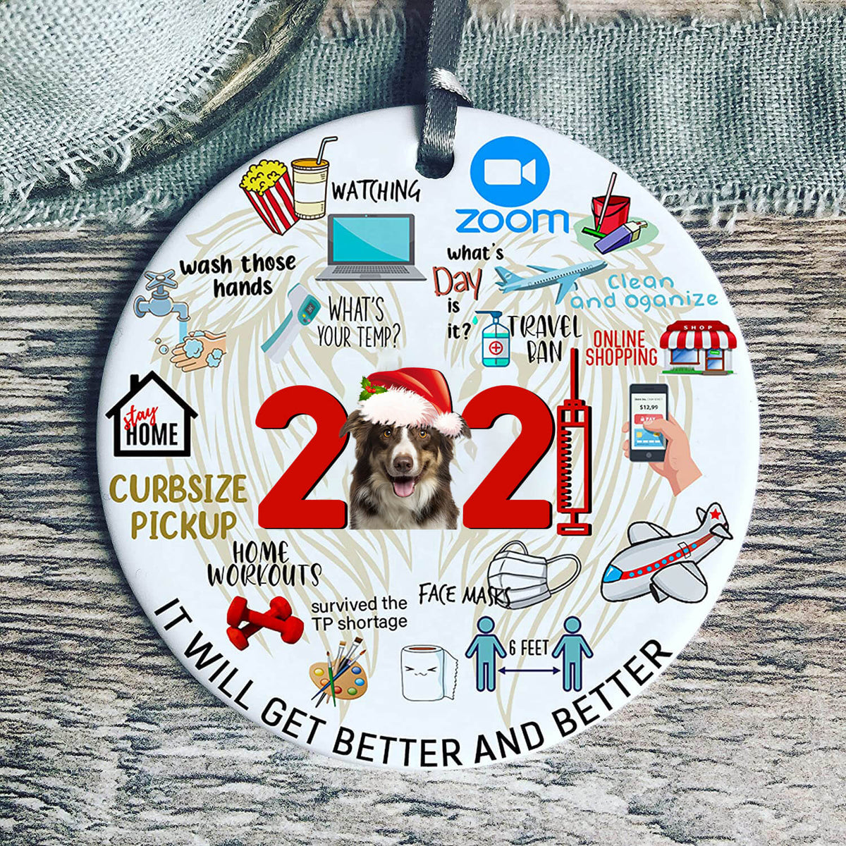 Border Collie Covid Commemorative Ornament 2021 Christmas Tree Ornaments