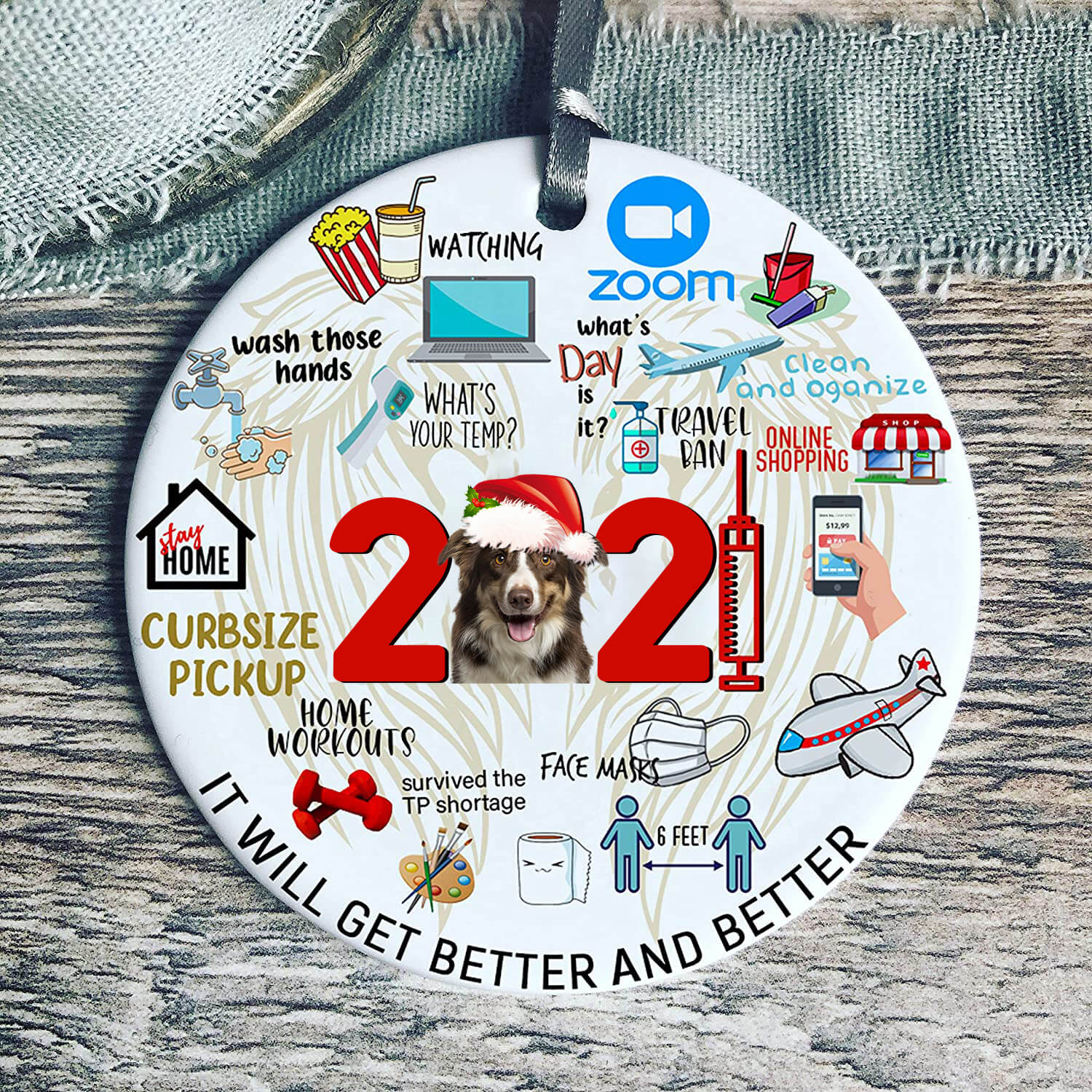 Border Collie Covid Commemorative Ornament 2021 Christmas Tree Ornaments