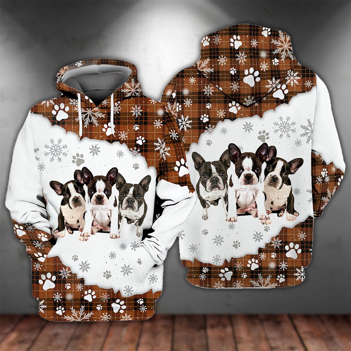 BRINDLE Boston Terrier Happy Holiday Unisex Hoodie