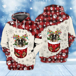 BROWN Boxer In Snow Pocket Merry Christmas Unisex Hoodie