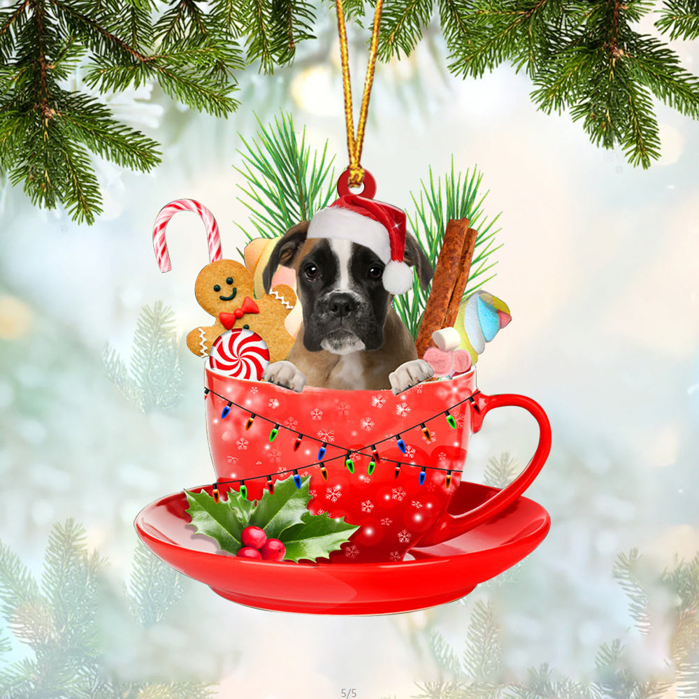 BROWN Boxer In Cup Merry Christmas Ornament