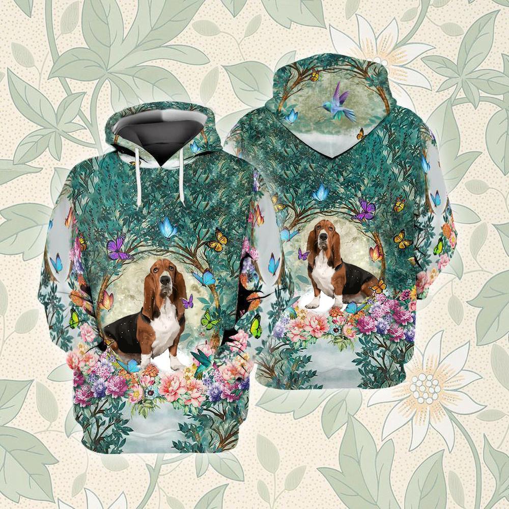 Basset Hound Among Forest Unisex Hoodie