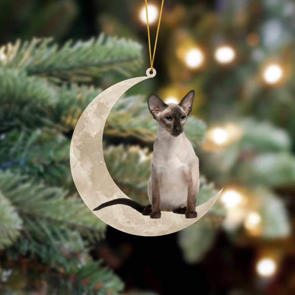Balinese Cat Sits On The Moon Hanging Ornament