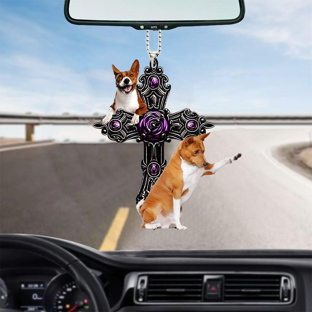 Basenji Pray For God Car Hanging Ornament