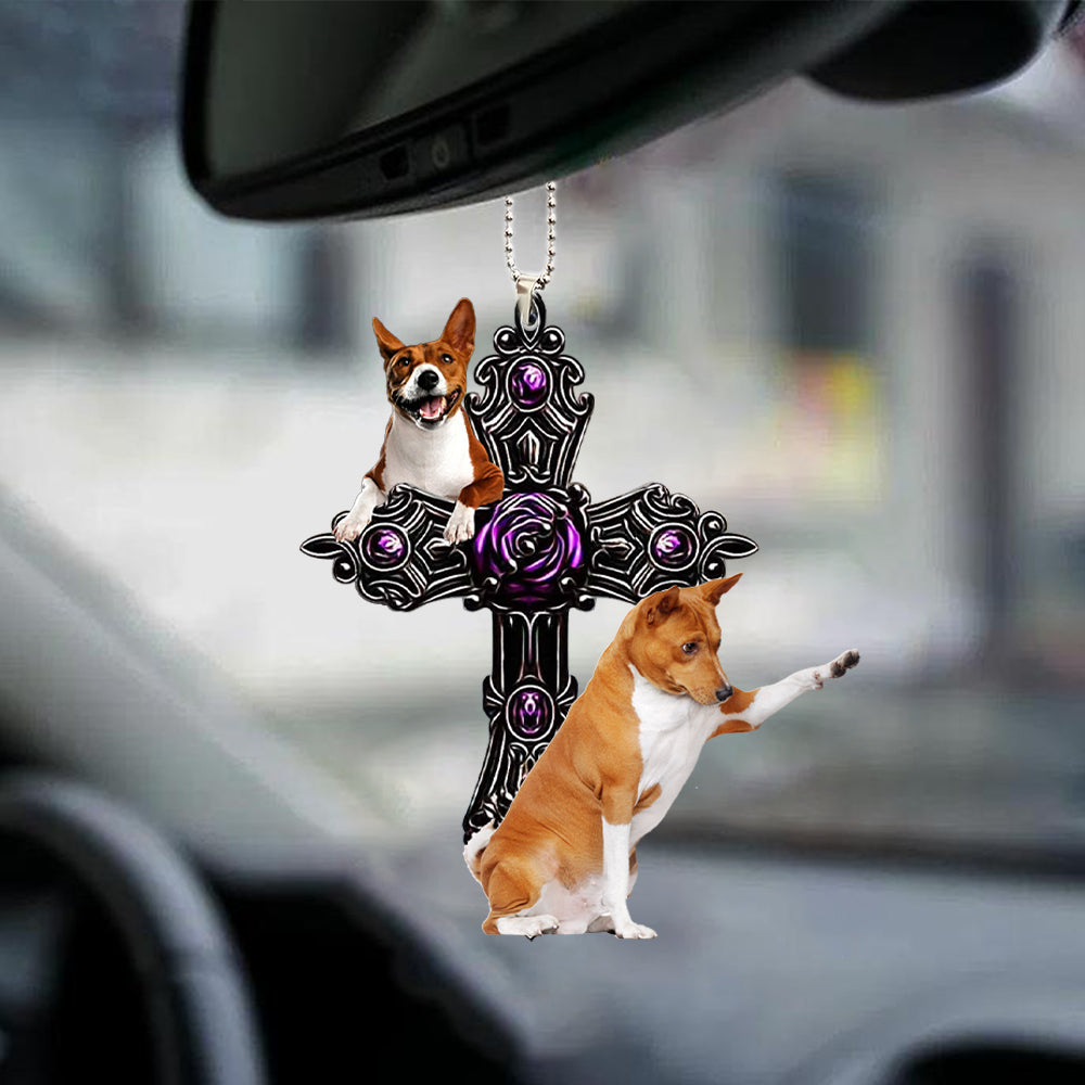 Basenji Pray For God Car Hanging Ornament